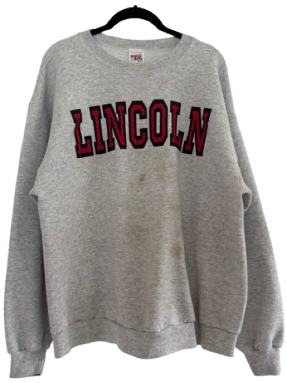 Vintage College House Lincoln Varsity Pullover Crewneck Sweatshirt Grey Red